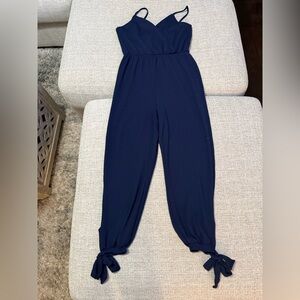Rolla Coster Navy Blue Spaghetti Strap Jumpsuit with Tie Ankles